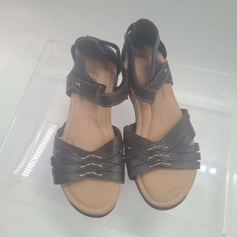 Clarks Roseville Cove Women's Leather Sandal Shoe Black Strappy OpenToe Flat 8.5